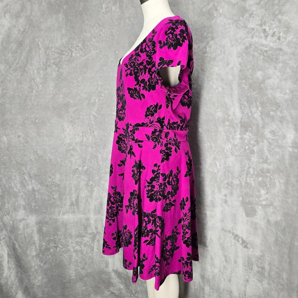 City Chic Women Dress M Purple Blk Velvet Floral Whimsigoth Dark Fairy Stretchy